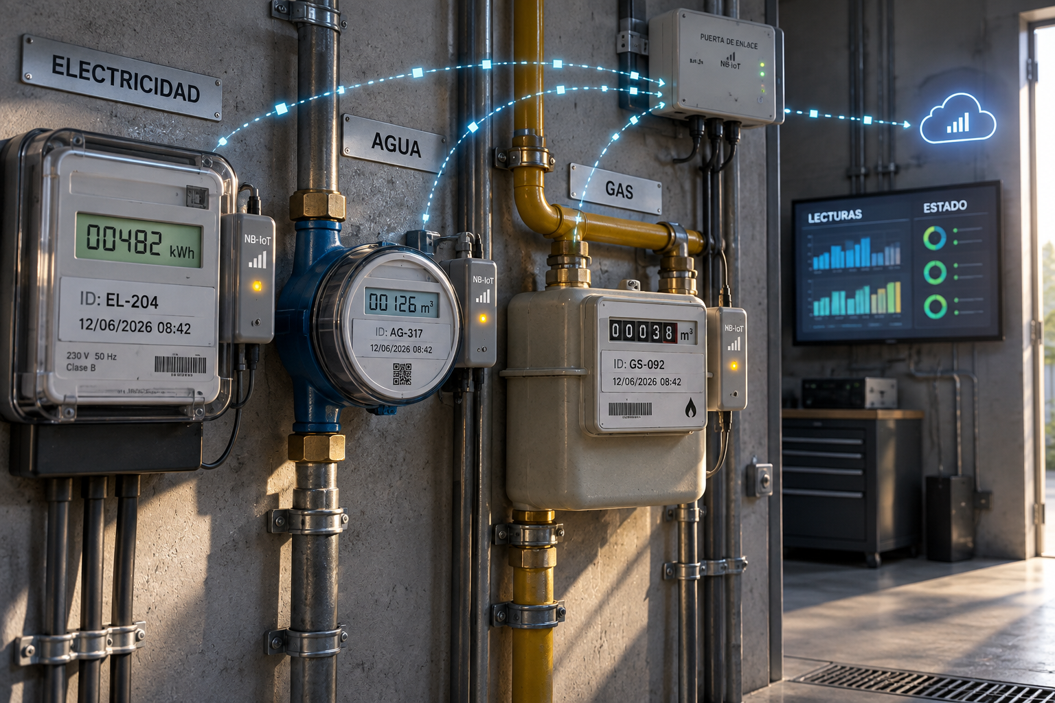Medidores de electricidad, agua y gas transmiten sus lecturas a una pasarela: cómo funciona la telelectura de contadores.